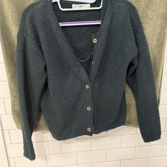 NATURAL LIFE Sweaters - NATURAL LIFE Button-Up Cardigan with matching tank top. Charcoal. Teddy soft